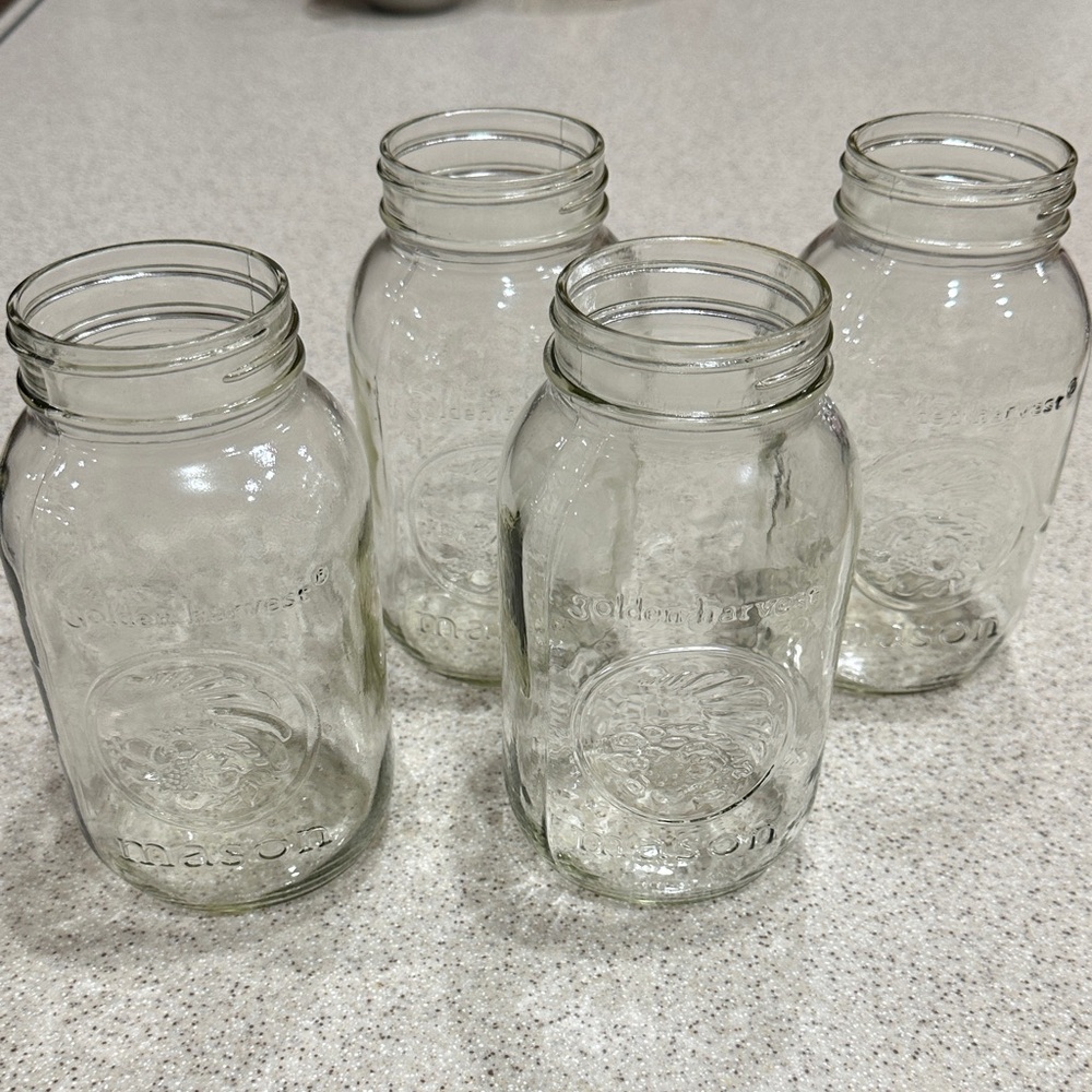 VINTAGE 4 Golden Harvest Glass Mason Jars VTG